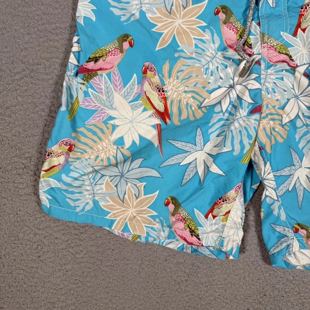 Villebrequin Shorts Mens XXL Blue Floral Parrot All Over Swim Board Pockets Logo